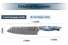Nůž Santoku 17,8/32cm Damašková ocel 67/oceánská modrá pryskyřice UG Grill