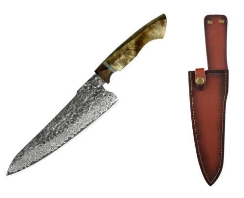 Nůž Chef 20/35cm s pouzdrem Damašková ocel 67/Burl dřevo a Eben UG Grill