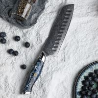 Nůž Santoku 17,8/32cm Damašková ocel 67/oceánská modrá pryskyřice UG Grill