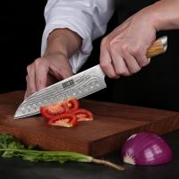 Nůž Santoku 18/32cm Damašková ocel/dřevo olive Hoshanho