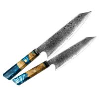 Nože Kiritsuke 20cm a 15cm Damašková ocel 67/dřevo &amp; smaragdová pryskyřice UG Grill