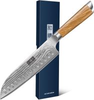 Nůž Santoku 18/32cm Damašková ocel/dřevo olive Hoshanho
